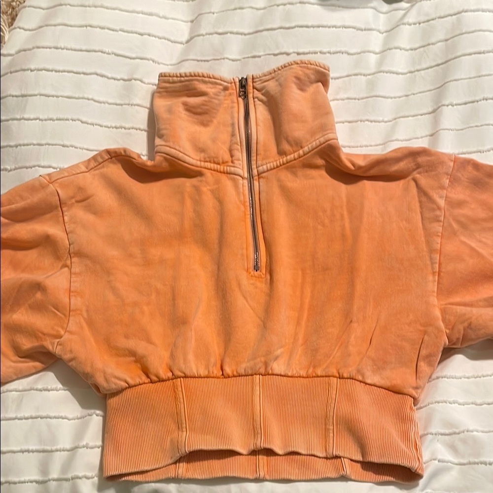 URBAN OUTFITTERS (Out From Under) Peach Quarter-Zip Cropped Sweatshirt